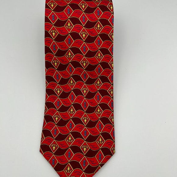 Lamberti Necktie Red Multicolor Diamond Emblem Business Office Italy - Picture 2 of 7